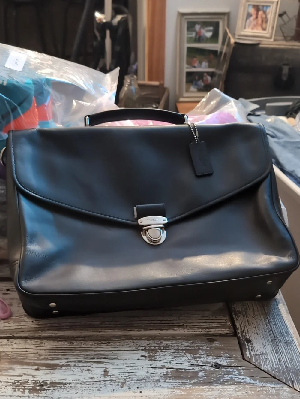 Coach Black Leather Briefcase with Silver Hardware